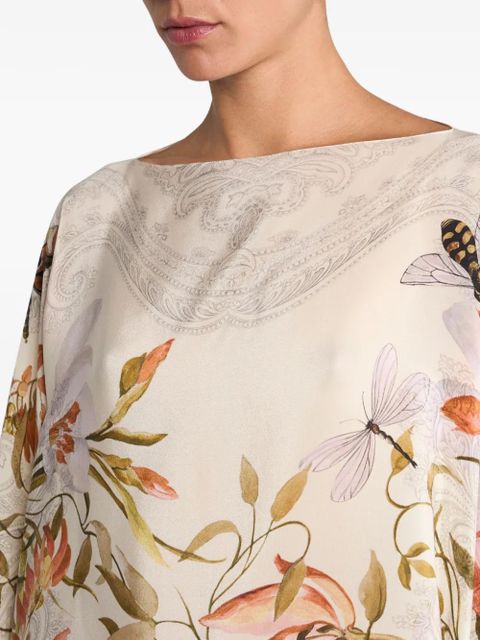 ETRO floral-print silk poncho top - Neutrals