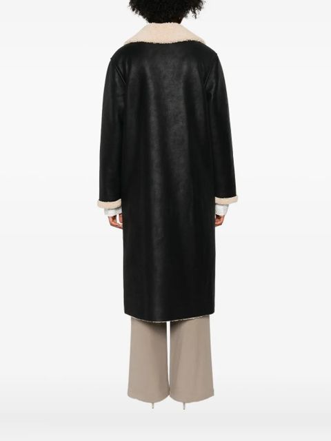 Eleh double-breasted fleece-trimmed coat - Black