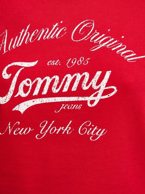 Tommy Jeans bluza bawełniana damska kolor czerwony z nadrukiem DW0DW20942