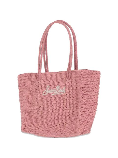 MC2 Saint Barth logo-embroidered raffia shoulder bag - Pink