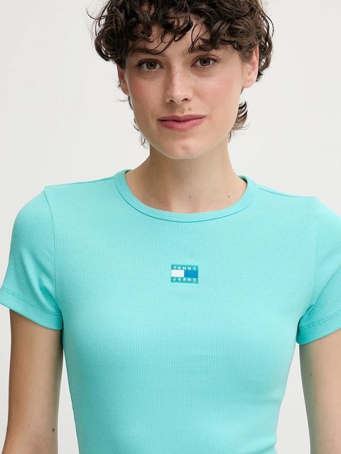 Tommy Jeans t-shirt damski kolor turkusowy DW0DW17881