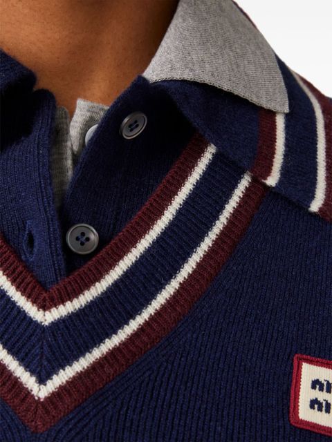 Miu Miu logo-patch polo sweater - Blue