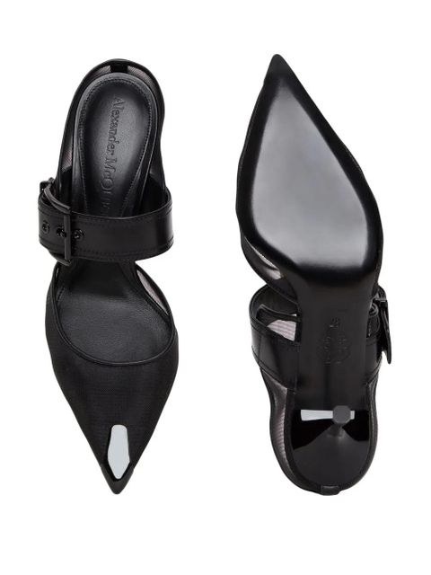 Alexander McQueen 65mm Punk buckled mesh mules - Black