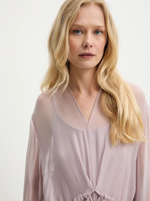 Answear.LAB sukienka z jedwabiem kolor różowy maxi rozkloszowana