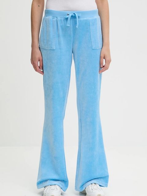 Juicy Couture spodnie dresowe welurowe CAISA LOW RISE PANT damskie kolor niebieski gładkie JCSEBJ008 - zdjęcie produktu nr 1