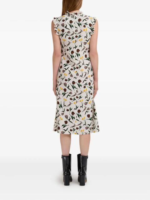Marni floral-print ruffled midi dress - White