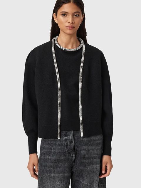 AllSaints kardigan wełniany ODELL damski kolor czarny W033KD - zdjęcie produktu nr 1