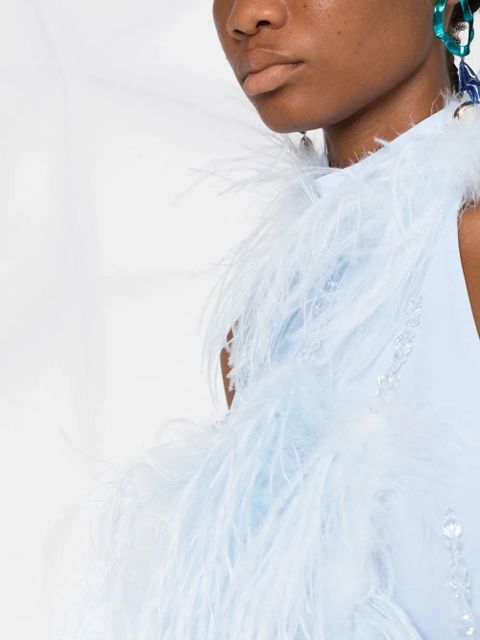The Attico feather-trim halterneck mini dress - Blue