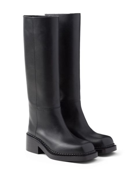 Prada knee-high 55mm leather boots - Black - zdjęcie produktu nr 2