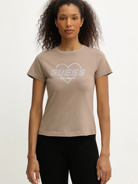 Guess t-shirt bawełniany NARCISO damski kolor beżowy V5GI10 K9RM1