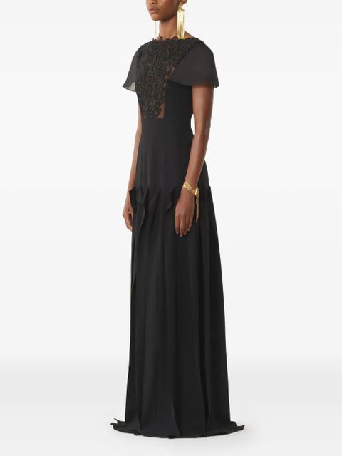 Lanvin lace-detail pleated maxi dress - Black