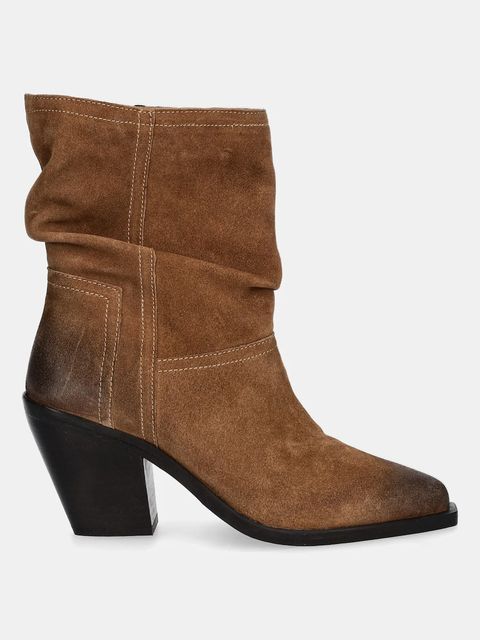 Medicine botki zamszowe damskie kolor brązowy na słupku