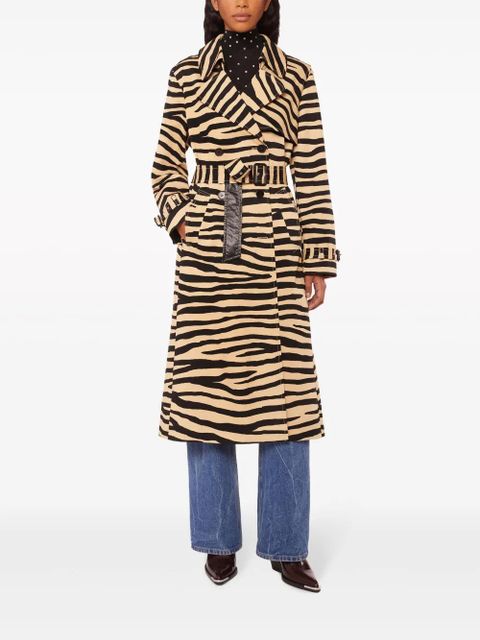 Rabanne tiger-print belted trench coat - Brown
