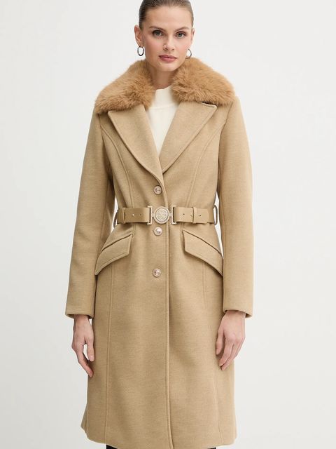 Guess płaszcz z domieszką wełny NEW PATRICE kolor beżowy W5BL25 W2672 - zdjęcie produktu nr 1