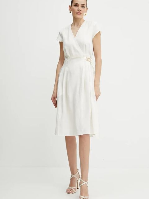 Twinset sukienka z domieszką lnu kolor beżowy mini rozkloszowana 251TT2072