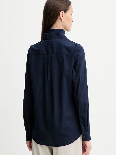 United Colors of Benetton koszula bawełniana damska kolor granatowy regular z kołnierzykiem klasycznym 5WPQDQ0AX