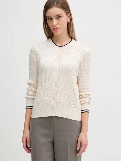 Tommy Hilfiger kardigan bawełniany kolor beżowy lekki WW0WW43329 - zdjęcie produktu nr 1