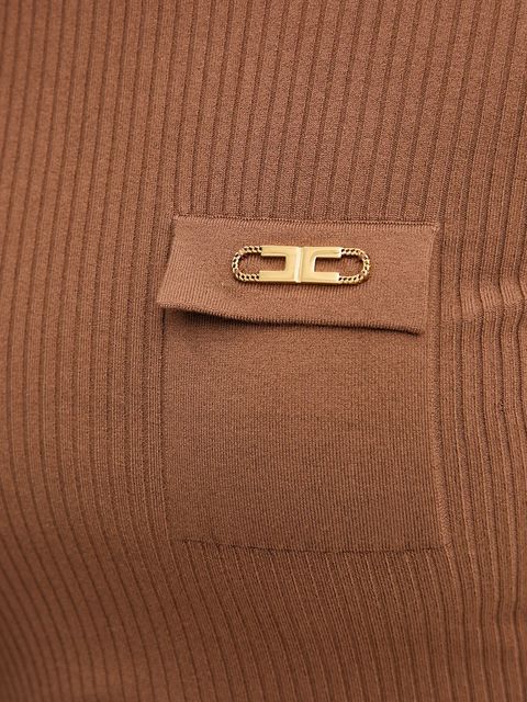 Elisabetta Franchi sweter z dodatkiem jedwabiu damski kolor brązowy lekki z golfem MK11B56E2 - zdjęcie produktu nr 2