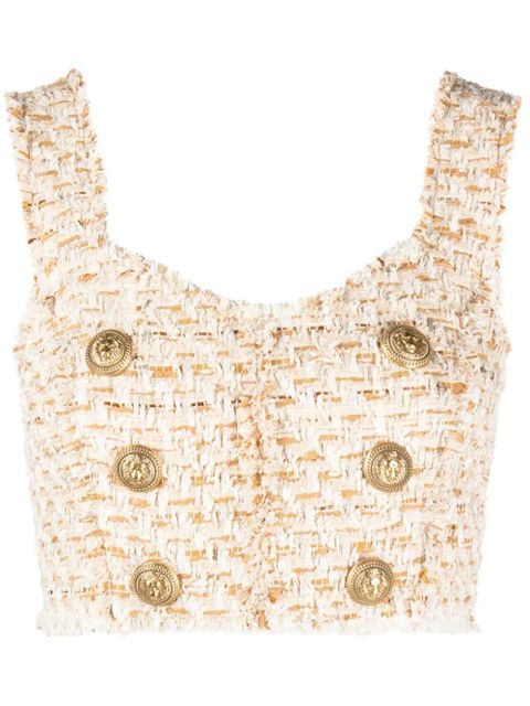 Balmain button-embellished tweed cropped top - White - zdjęcie produktu nr 1