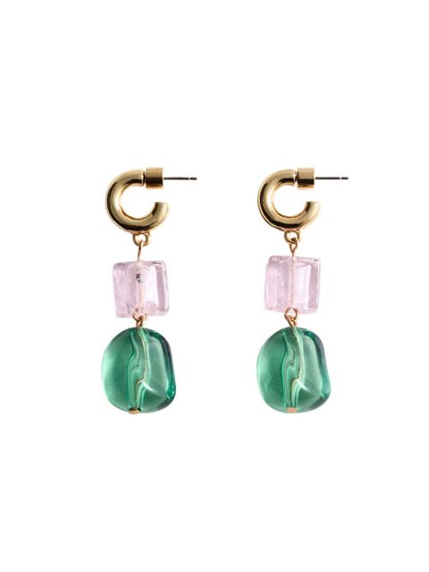 Kolczyki z łączonych materiałów ze szklanymi elementami