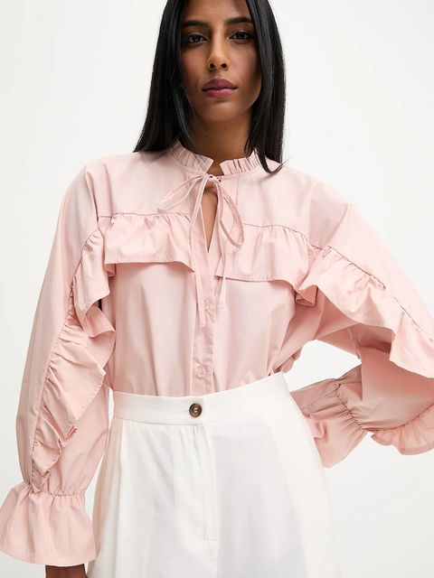 Answear.LAB koszula damska kolor różowy relaxed z wiązanym dekoltem