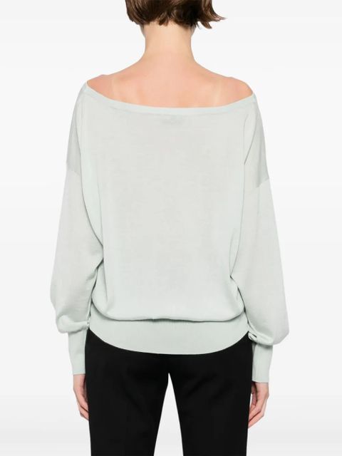 TOM FORD embroidered-logo boat-neck top - Green