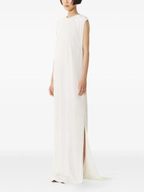 Lanvin embellished-neck gathered maxi dress - White