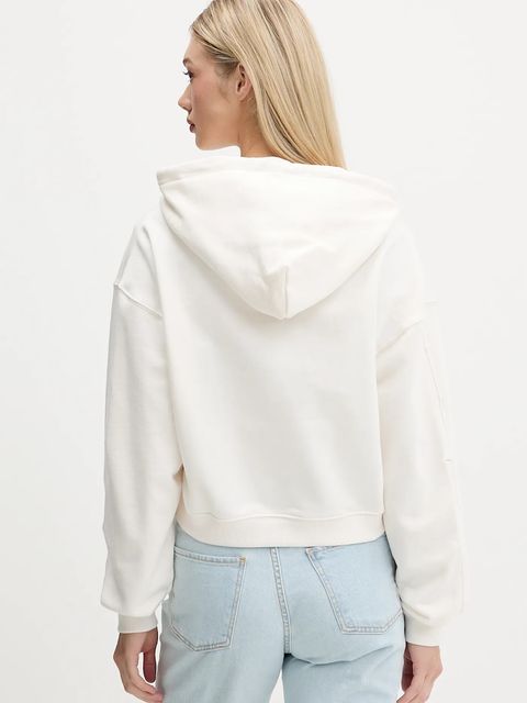 Tommy Jeans bluza bawełniana damska kolor beżowy z kapturem z aplikacją DW0DW21598