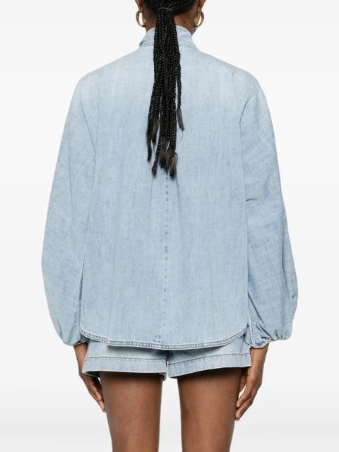 ZIMMERMANN ZIM INDRA DENIM TIE NECK BLOUSE SKYLARK - Blue