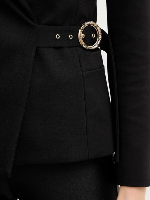 Just Cavalli marynarka z dodatkiem wiskozy kolor czarny jednorzędowa gładka 79PAQ705 J0092 - zdjęcie produktu nr 2