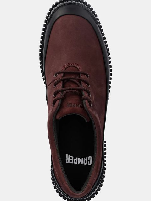 Camper półbuty nubukowe Pix damskie kolor bordowy na płaskim obcasie K200687-068