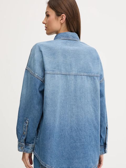 Calvin Klein Jeans koszula jeansowa damska kolor niebieski relaxed z kołnierzykiem klasycznym LV047C783G