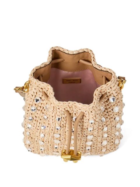 Jimmy Choo crystal-embellished bucket bag - Neutrals