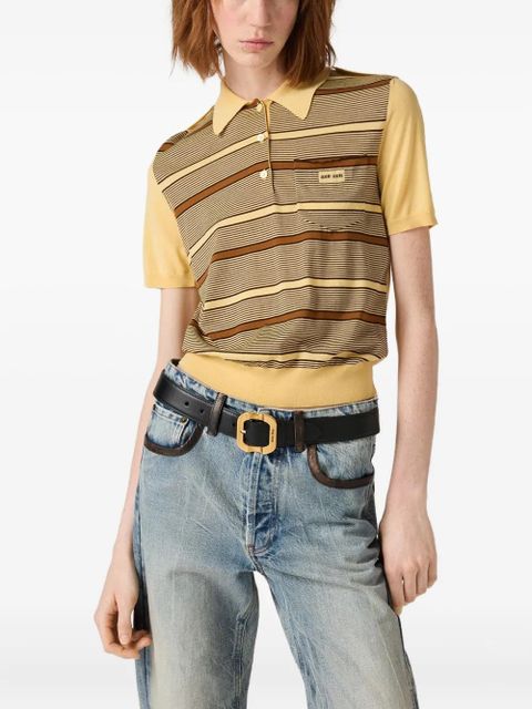 Miu Miu striped intarsia logo polo shirt - Yellow - zdjęcie produktu nr 2