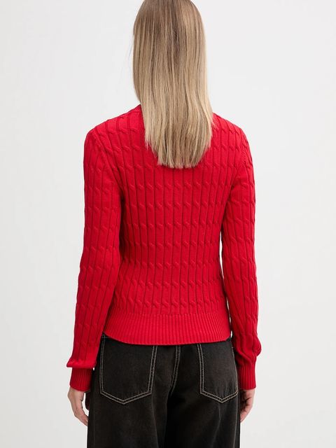 Tommy Hilfiger sweter bawełniany damski kolor czerwony z półgolfem WW0WW47644