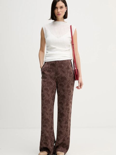 Hoss Intropia spodnie damskie kolor brązowy proste high waist 6542835