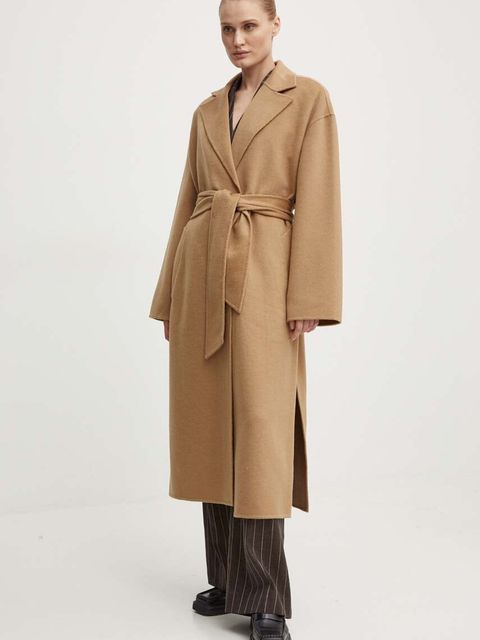 Day Birger et Mikkelsen płaszcz wełniany Wright - Double Faced Wool kolor beżowy przejściowy niezapinany DAY65243322 - zdjęcie produktu nr 1