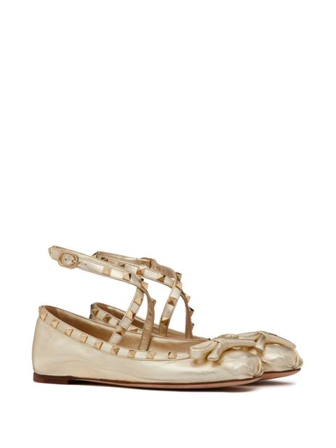 Valentino Garavani Rockstud leather ballerina shoes - Gold
