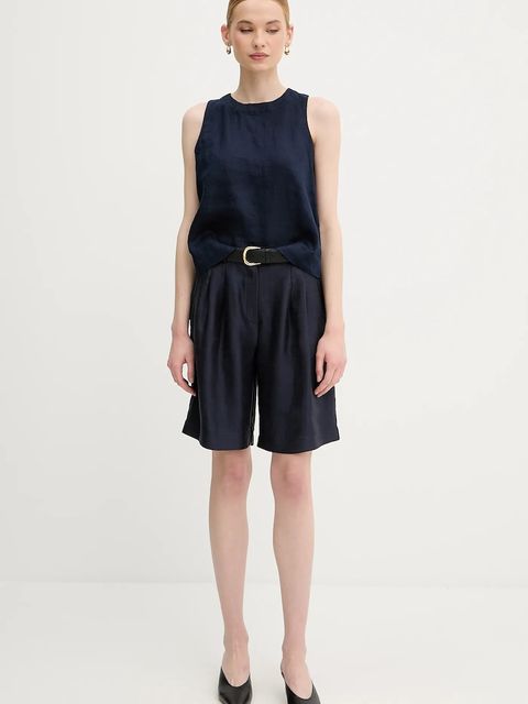 La Petite Française szorty z domieszką lnu SAVOUREUX kolor granatowy gładkie high waist SAVOUREUX - zdjęcie produktu nr 2