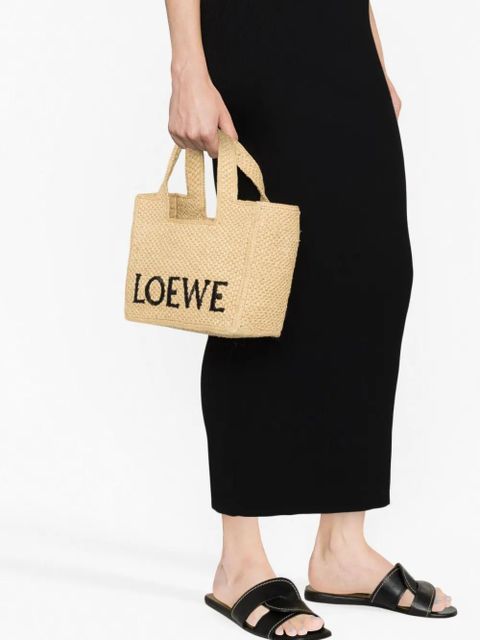 LOEWE logo-embroidered raffia tote bag - Neutrals