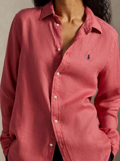 Polo Ralph Lauren koszula lniana kolor różowy relaxed z kołnierzykiem klasycznym 211970730