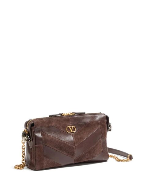 Valentino Garavani Panthea small shoulder bag in suede and nappa with chevron pattern - Brown