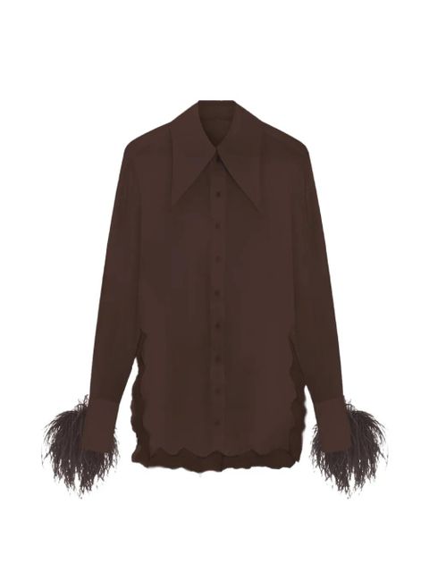 16Arlington Tio feather-trim lace-detail shirt - Brown - zdjęcie produktu nr 1
