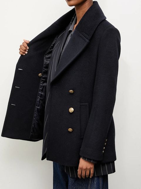 Answear Lab płaszcz wełniany kolor granatowy przejściowy dwurzędowy