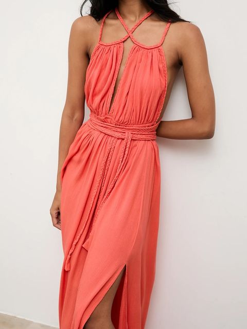 Answear.LAB sukienka kolor pomarańczowy maxi rozkloszowana