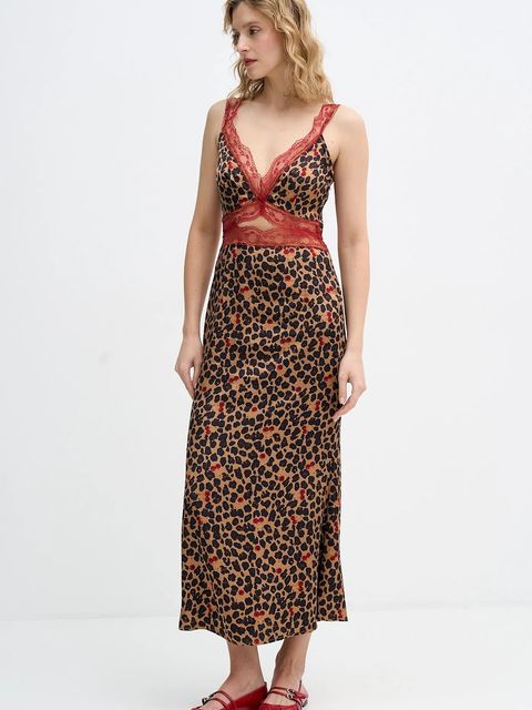 Never Fully Dressed sukienka Cherry Mimi kolor brązowy maxi dopasowana NFDDR3266