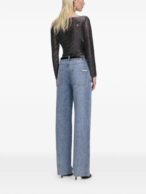 Self-Portrait crocodile-effect straight jeans - Blue