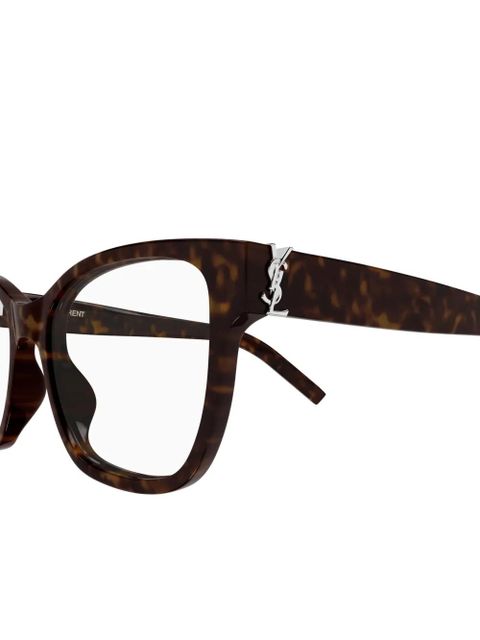 Saint Laurent Eyewear patterned logo-plaque glasses - Brown - zdjęcie produktu nr 2