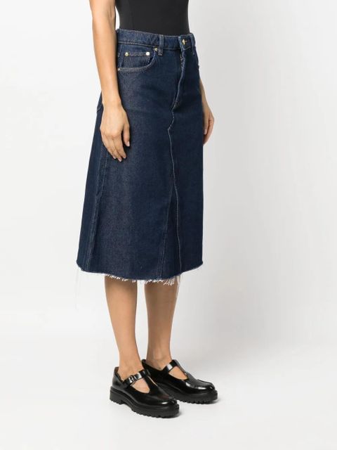GANNI Heavy raw-cut hem denim midi skirt - Blue