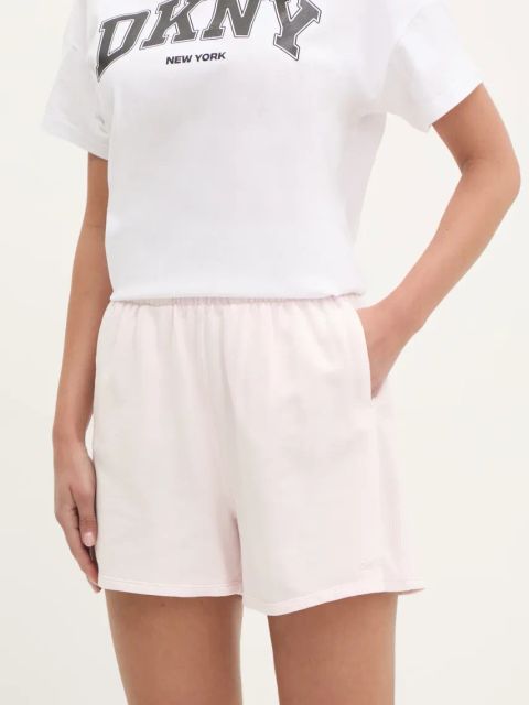 Dkny szorty bawełniane damskie kolor różowy gładkie high waist DP5S5243
